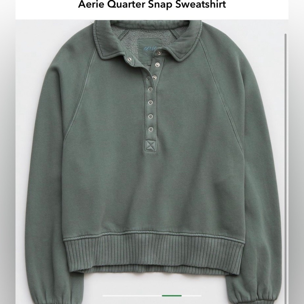 Aerie Green Quarter Snap Sweatshirt